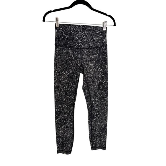 Lululemon Pants Womens 4 Wunder Under Leggings Splatter White Black High Rise - Picture 1 of 4